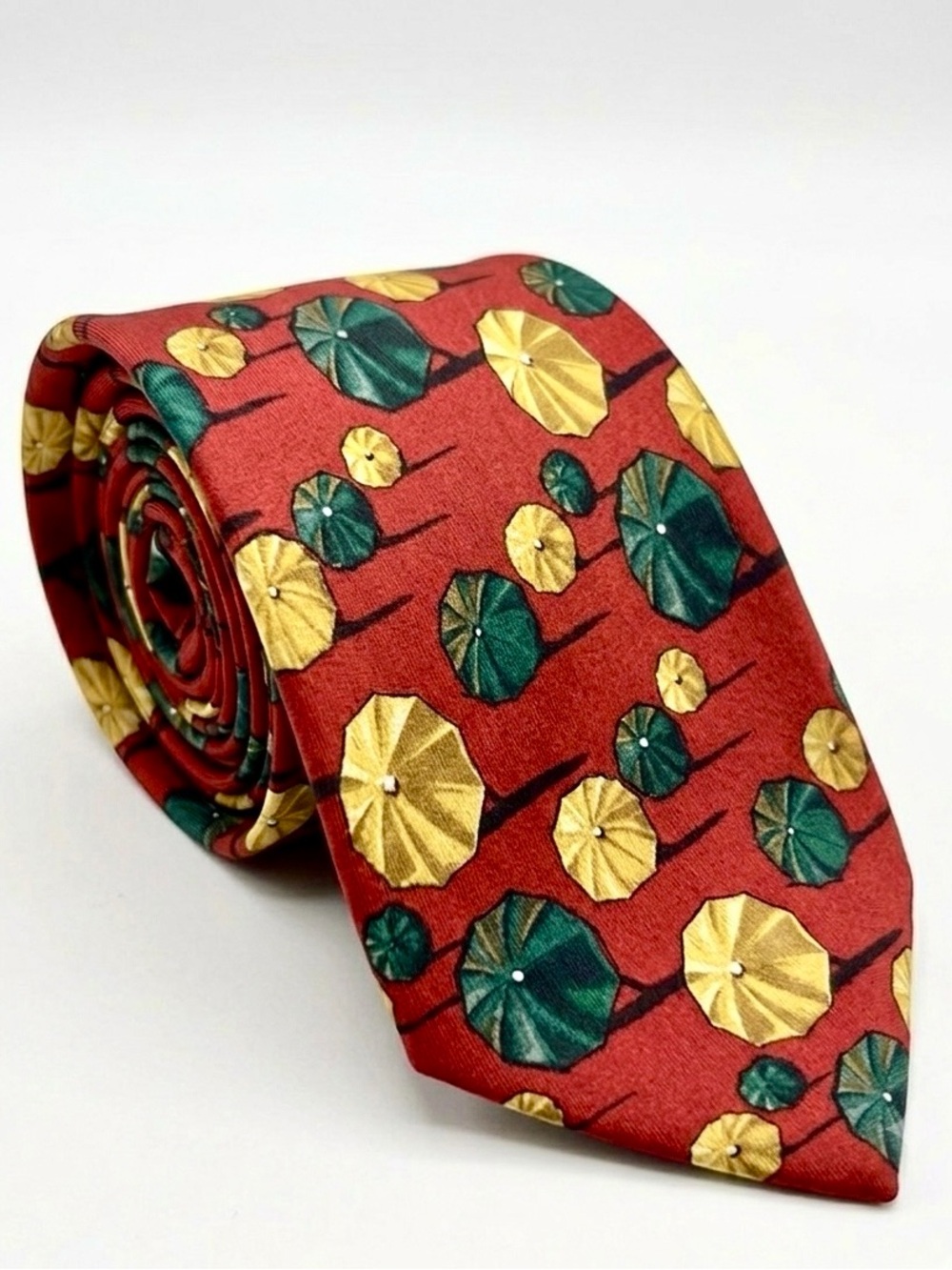 Vintage Luciano Firenze Silk Tie Red Umbrella Pattern 50”X 3.7” 5 Made In Italy
